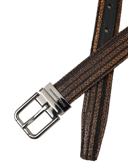 Dolce &amp; Gabbana Gold Jacquard Stripes Silver Metal Buckle Belt