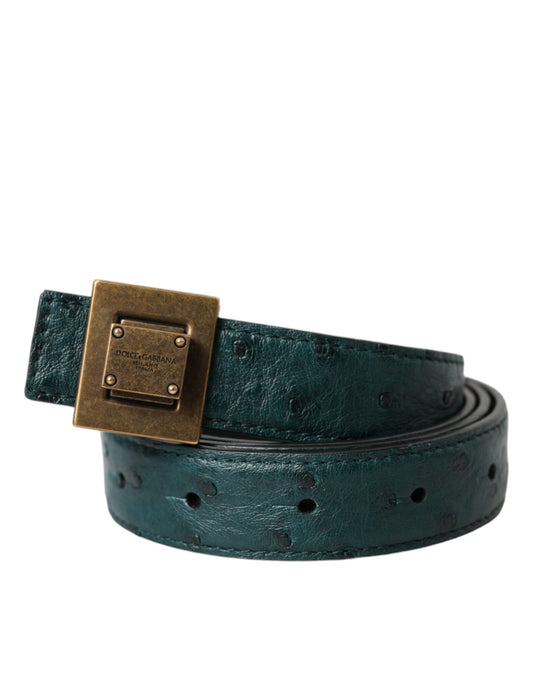 Dolce &amp; Gabbana Dark Green Leather Square Metal Buckle Belt