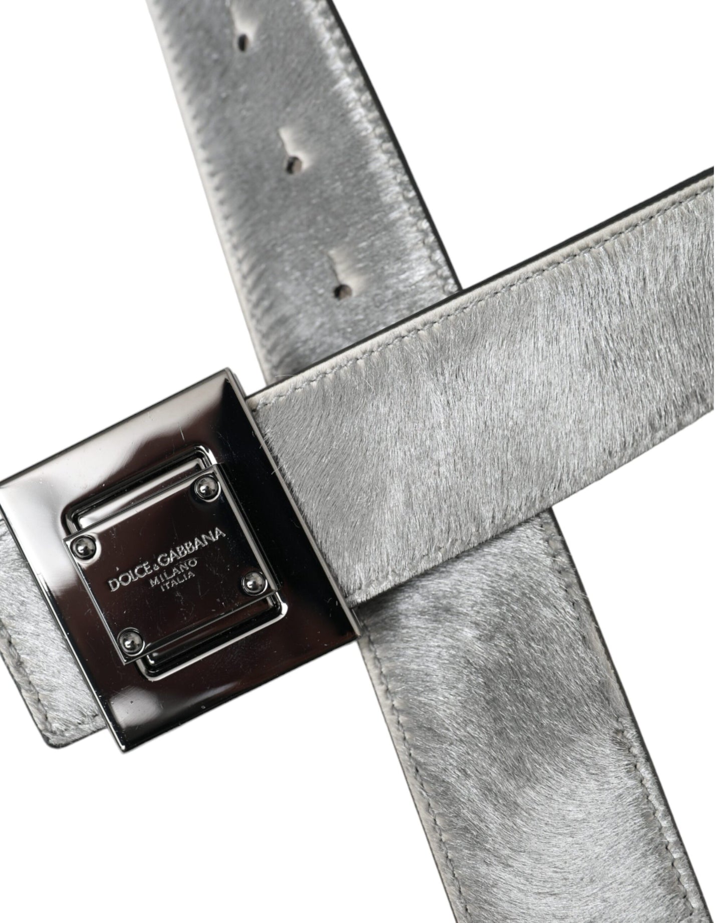 Dolce & Gabbana Silver Leather Square Metal Buckle Belt