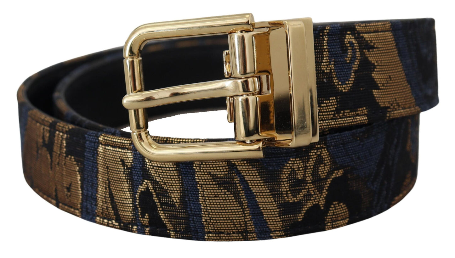 Dolce &amp; Gabbana Multicolor Jacquard Leather Logo Buckle Belt