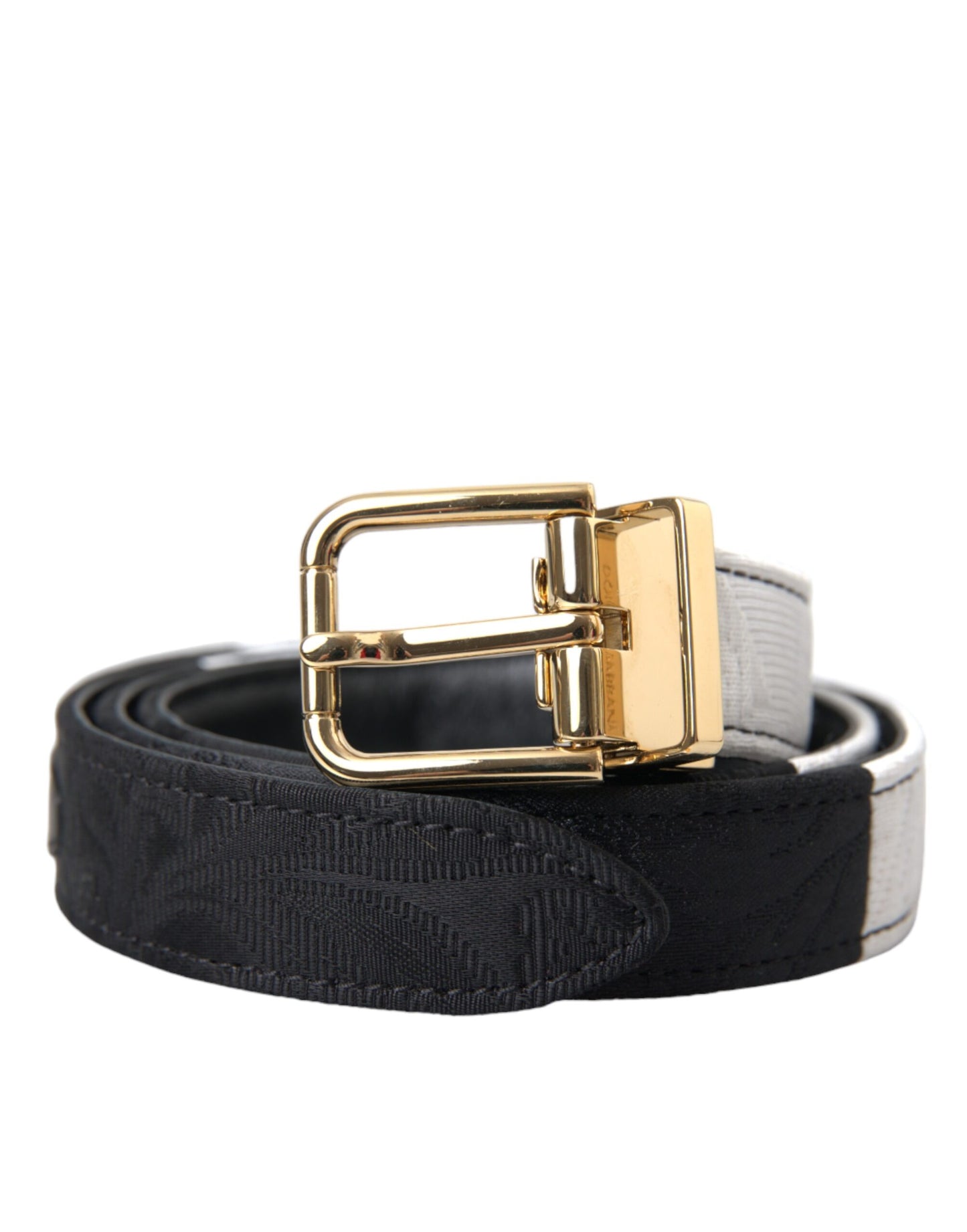 Dolce &amp; Gabbana Black White Patchwork Gold Metal Buckle Belt