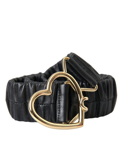 Dolce &amp; Gabbana Black Leather Gold Heart Metal Buckle Belt