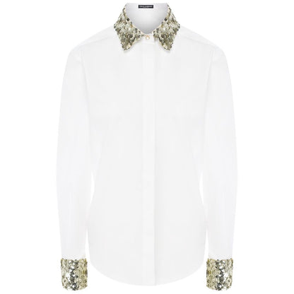 Dolce & Gabbana White Cotton Women Shirt with Sequin Accents