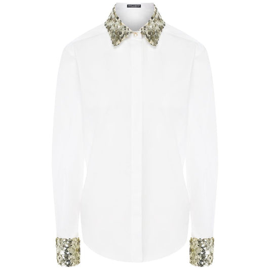 Dolce & Gabbana White Cotton Women Shirt with Sequin Accents