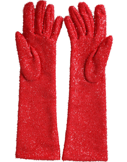 Dolce &amp; Gabbana Red Lurex Fantasia Mid Arm Length Gloves