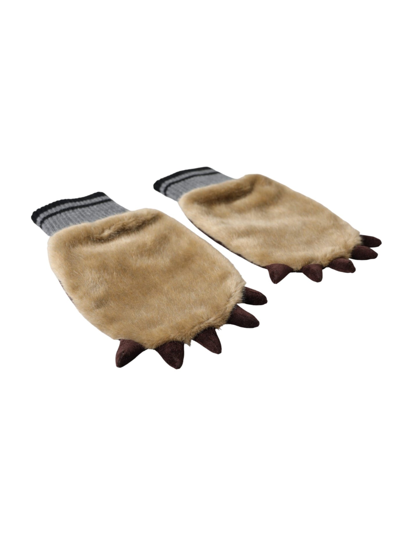 Dolce & Gabbana Beige Acrylic Knitted Fur Wrist Mitten Gloves