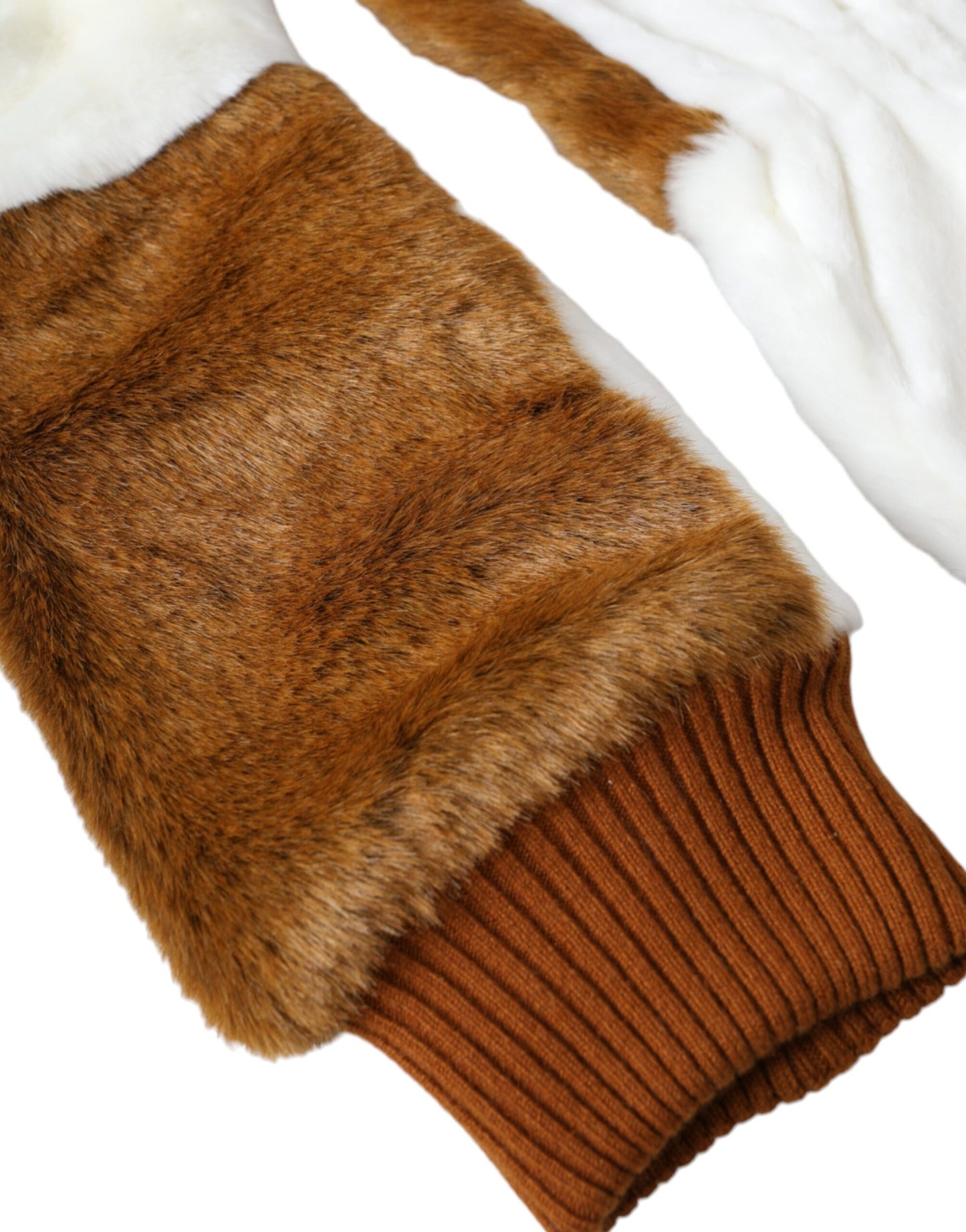 Dolce & Gabbana Brown White Acrylic Knitted Fur Mitten Gloves