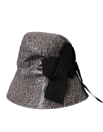 Dolce &amp; Gabbana Black Gray Patterned Leather Bucket Hat