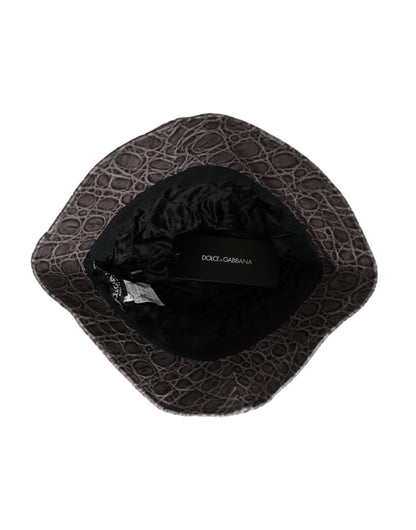 Dolce &amp; Gabbana Black Gray Patterned Leather Bucket Hat