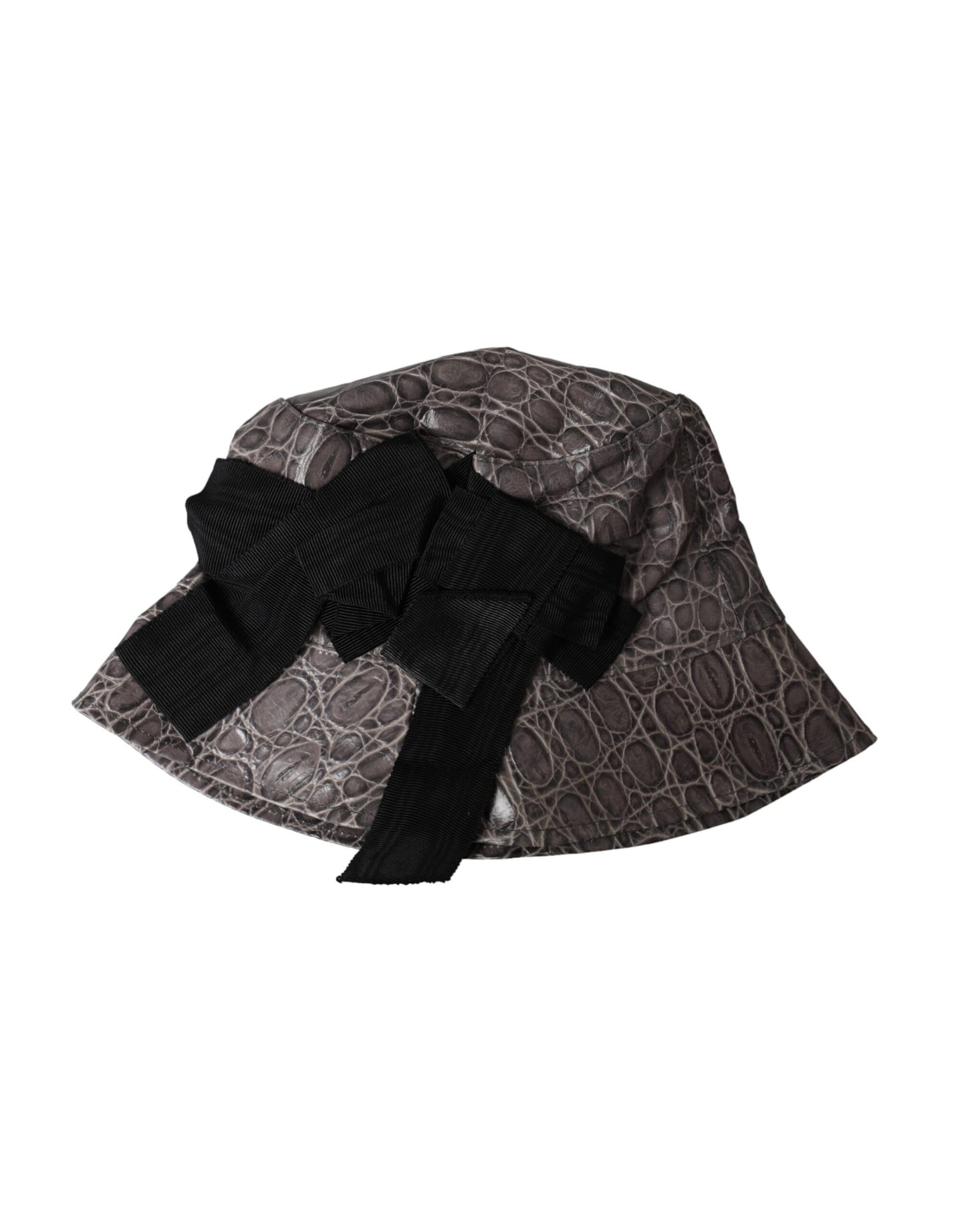 Dolce &amp; Gabbana Black Gray Patterned Leather Bucket Hat