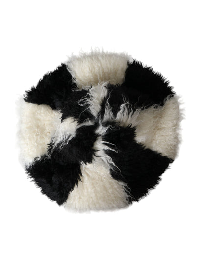 Dolce &amp; Gabbana Black White Stripes Mohair Fur Bucket Hat