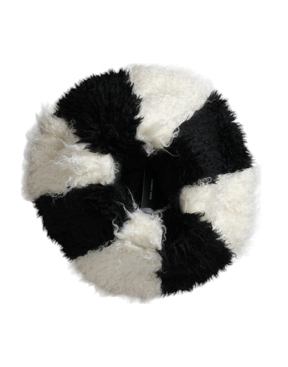 Dolce &amp; Gabbana Black White Stripes Mohair Fur Bucket Hat