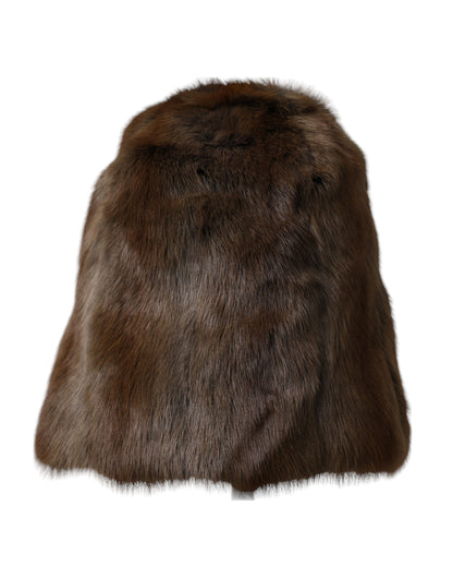 Dolce &amp; Gabbana Brown Weasel Fur Womens Cashmere Hat Beanie