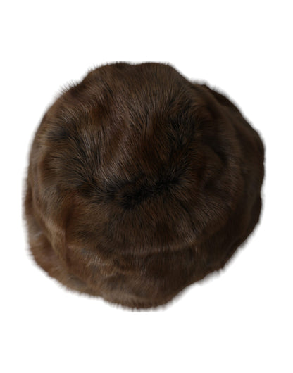 Dolce &amp; Gabbana Brown Weasel Fur Womens Cashmere Hat Beanie