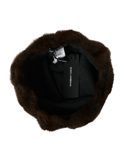 Dolce & Gabbana Brown Weasel Fur Womens Cashmere Hat Beanie