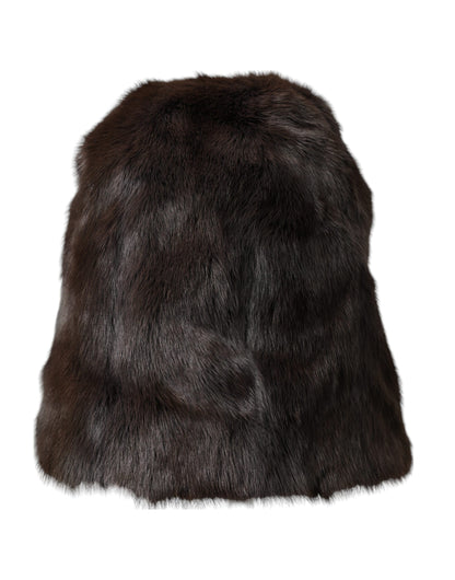 Dolce &amp; Gabbana Brown Weasel Fur Womens Cashmere Hat Beanie