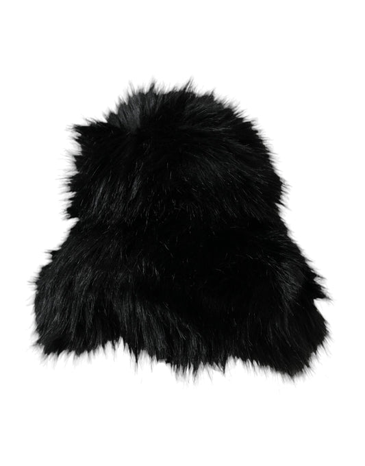 Dolce &amp; Gabbana Black Faux Fur Womens Bucket Hat