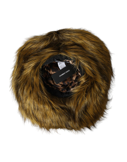 Dolce &amp; Gabbana Brown Modacrylic Faux Fur Bucket Hat