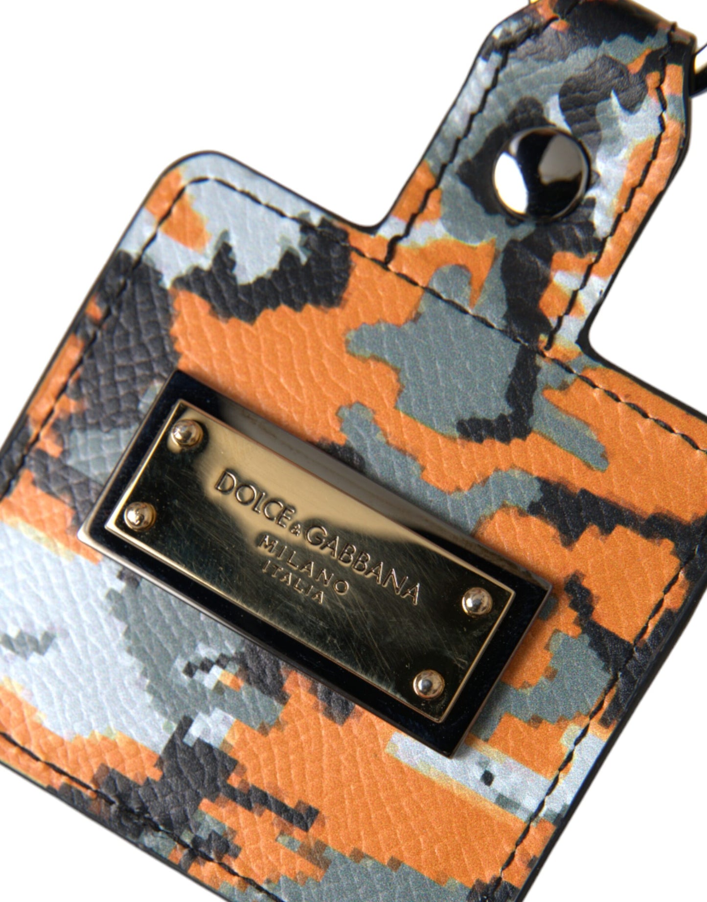 Dolce &amp; Gabbana Multicolor Camouflage Print Leather Logo Metal Airpods Case