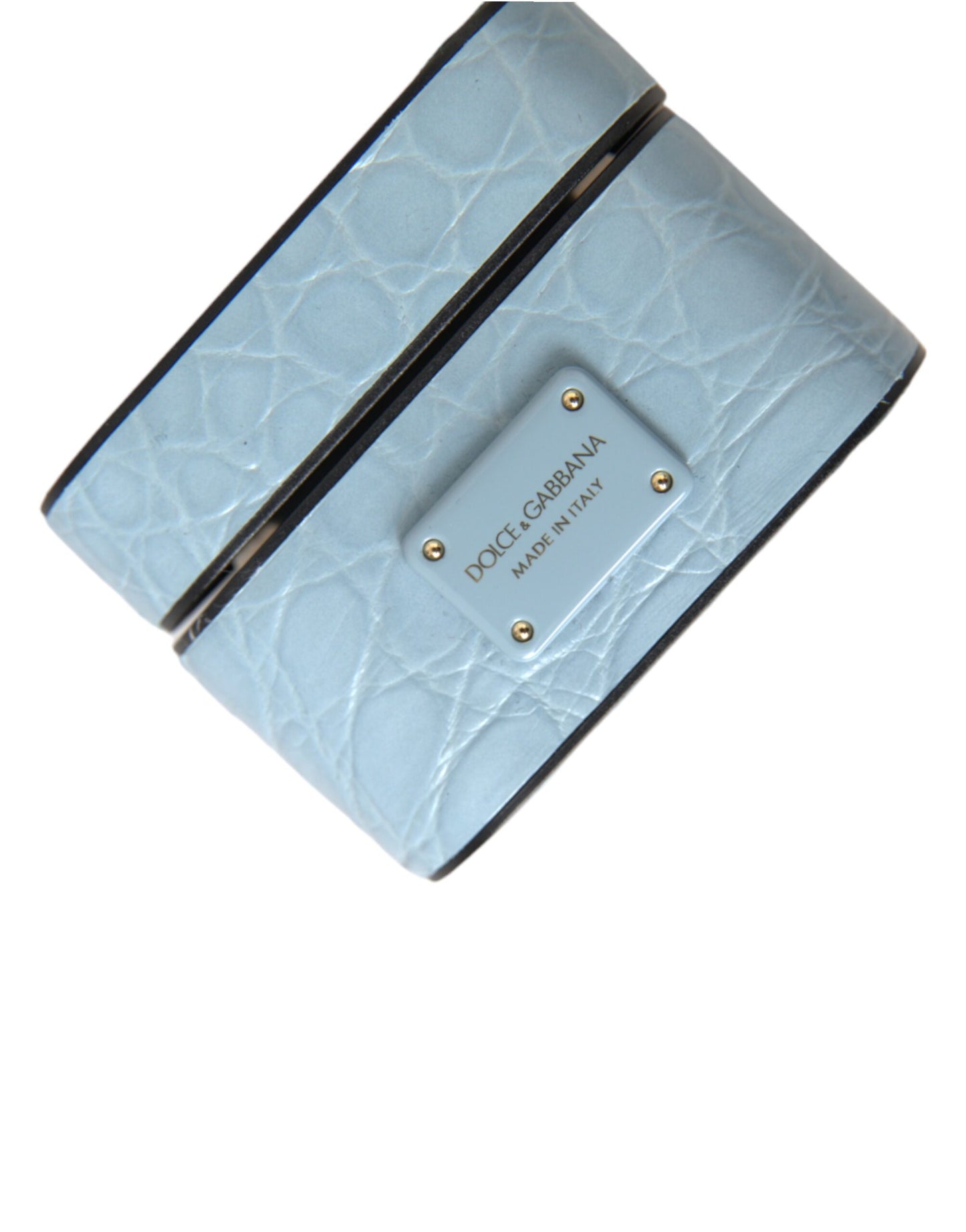 Dolce &amp; Gabbana Light Blue Leather Metal Logo Plaque Airpods Case