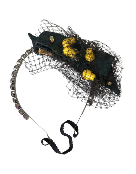 Dolce &amp; Gabbana Black Lemons Sicily Purple Crystal Net Headband Diadem