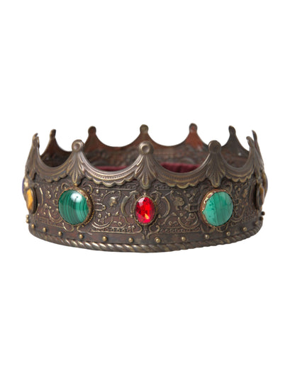 Dolce & Gabbana Bronze Brass Multicolor Crystal Crown Tiara Hat