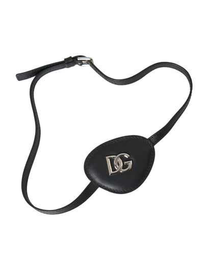 Dolce &amp; Gabbana Black Calfskin Leather Metal DG Logo Eye Patch