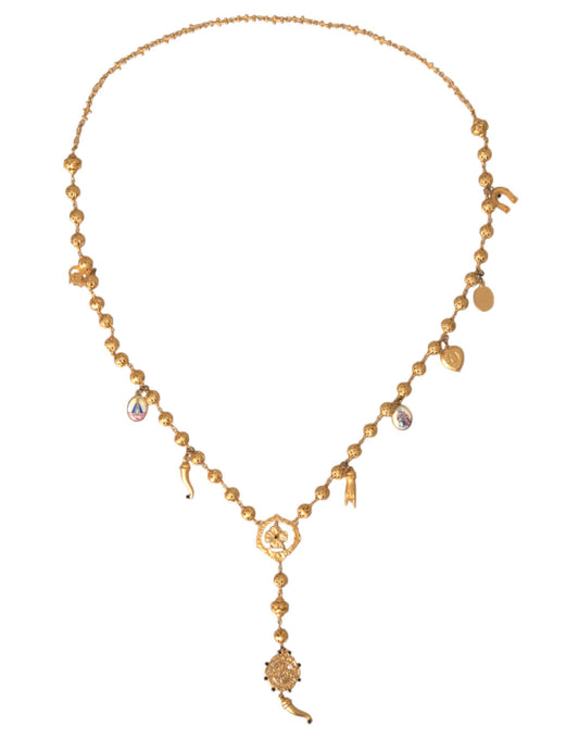 Dolce &amp; Gabbana Gold Tone Chain Brass Beaded Statement Sicily Necklace