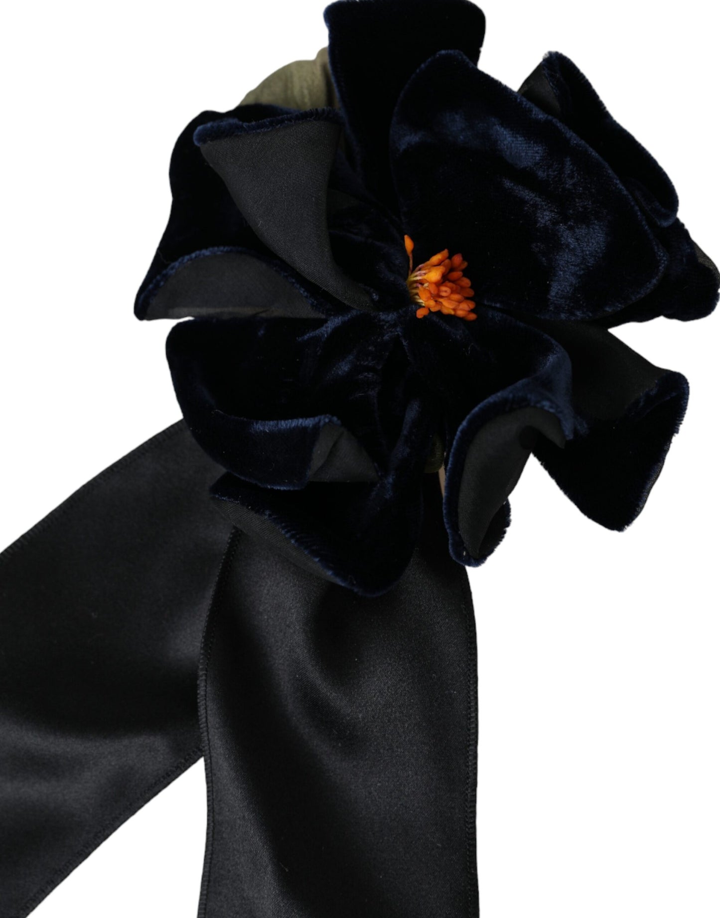 Dolce &amp; Gabbana Black Silk Gold Brass Floral Hair Pin Brooch