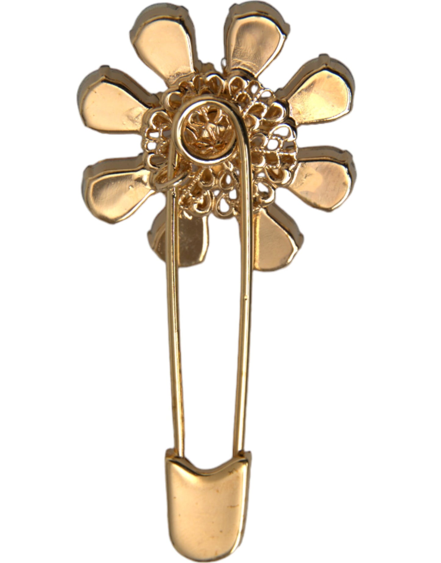 Dolce &amp; Gabbana Gold Brass Floral Crystal Jewelry Brooch Pin