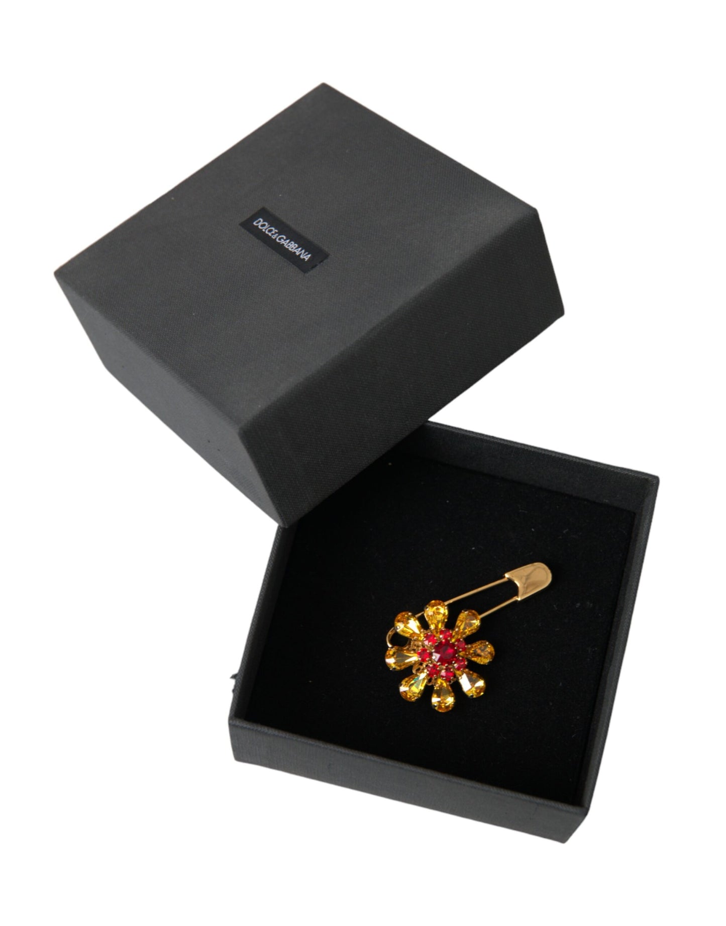 Dolce &amp; Gabbana Gold Brass Floral Crystal Jewelry Brooch Pin