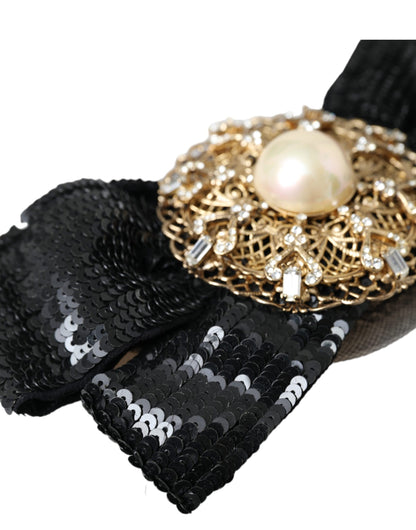 Dolce & Gabbana Black Sequin Pearl Handmade Brooch Hair Pin