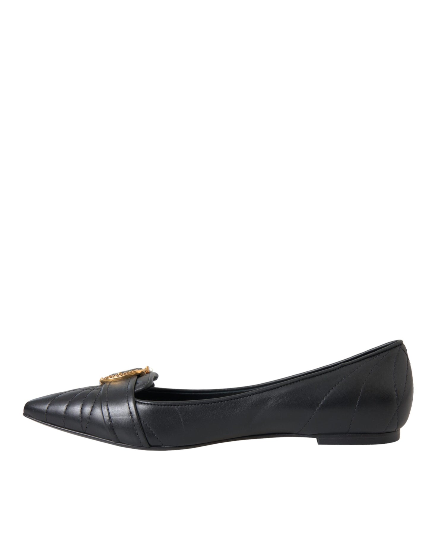 Dolce & Gabbana Black Devotion Leather Pointy Flats Shoes