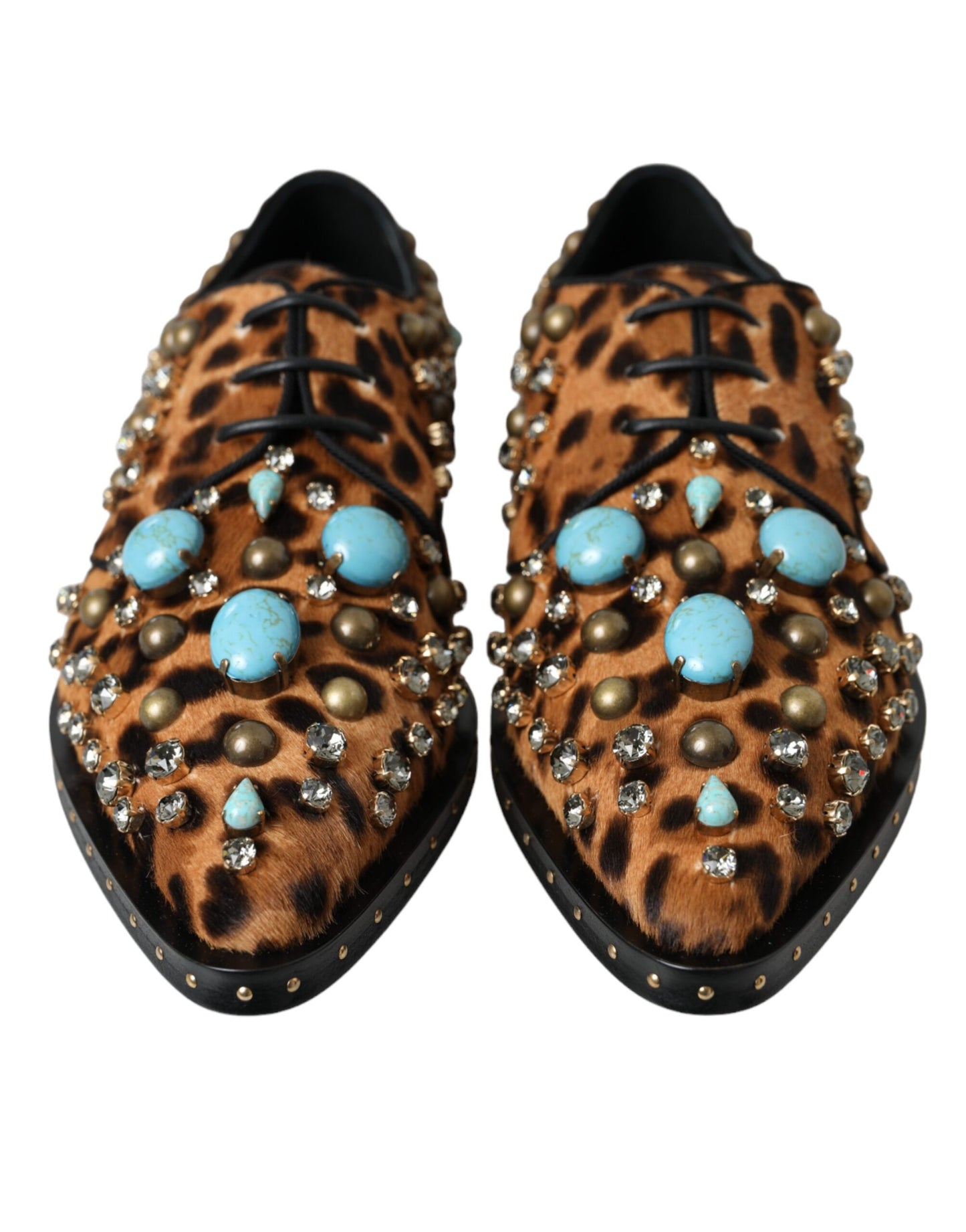 Dolce &amp; Gabbana Brown Leopard Hair Crystal Dress Broque Shoes