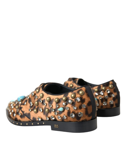 Dolce &amp; Gabbana Brown Leopard Hair Crystal Dress Broque Shoes