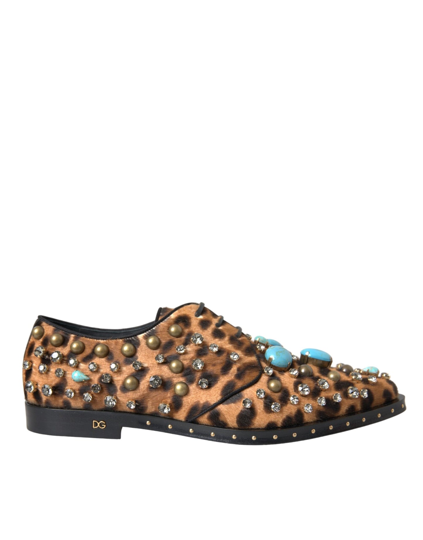 Dolce &amp; Gabbana Brown Leopard Hair Crystal Dress Broque Shoes