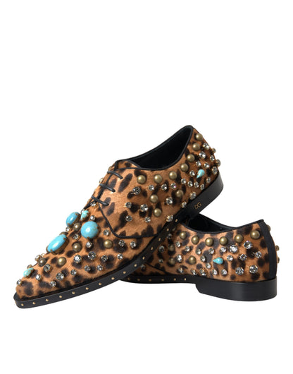 Dolce &amp; Gabbana Brown Leopard Hair Crystal Dress Broque Shoes