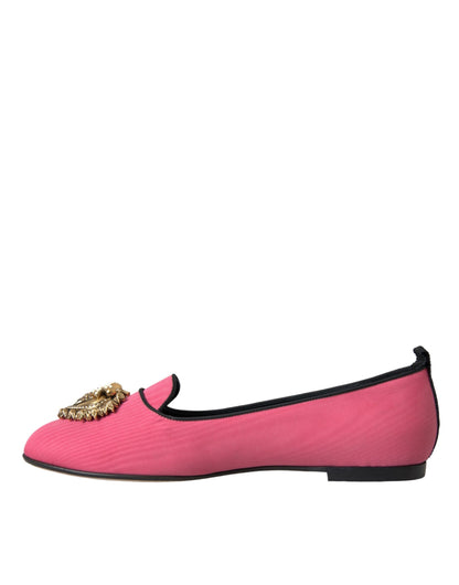 Dolce &amp; Gabbana Pink Velvet Slip On Loafers Flats Shoes