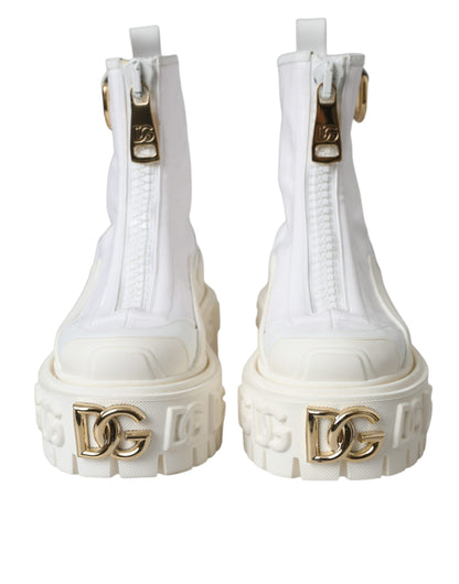 Dolce & Gabbana White Leather Rubber Logo Ankle Boots Shoes