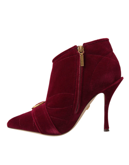 Dolce &amp; Gabbana Dark Red Velvet Devotion Buckle Boots Shoes