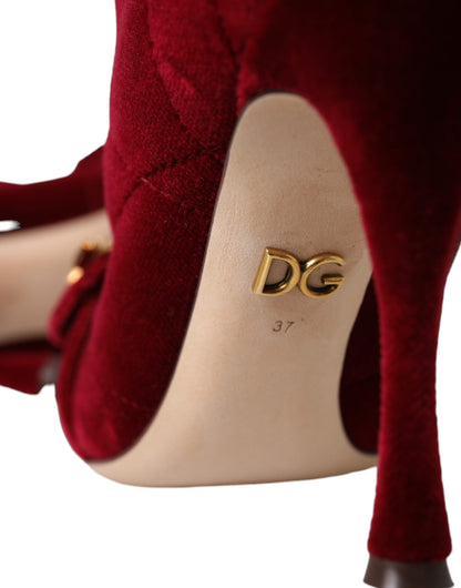 Dolce &amp; Gabbana Dark Red Velvet Devotion Buckle Boots Shoes