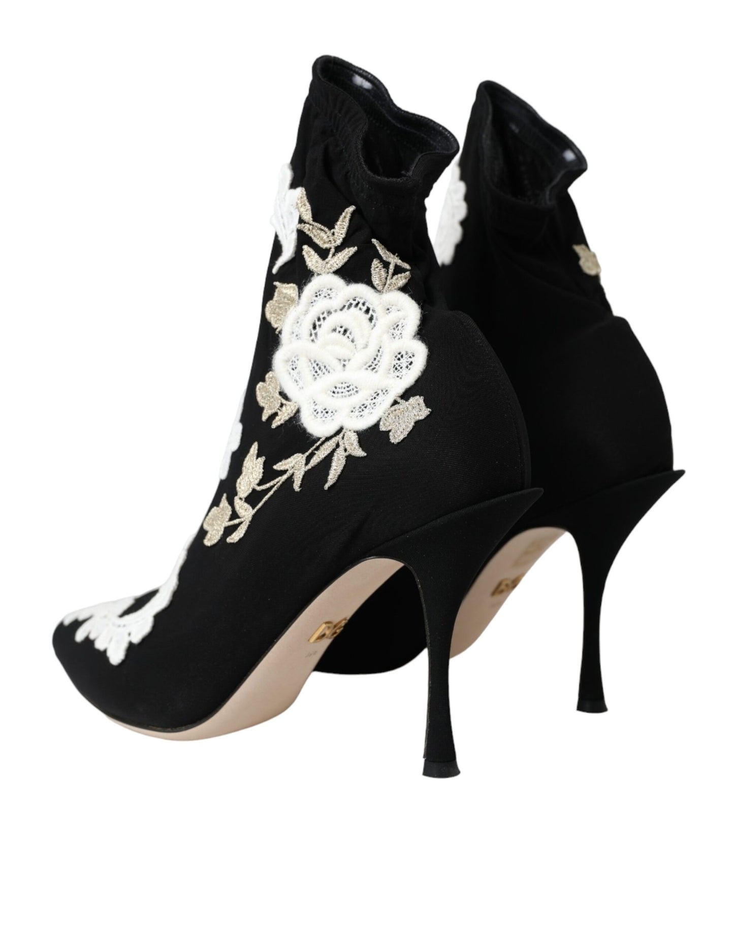 Dolce &amp; Gabbana Black White Embroidery Slip On Boots Shoes