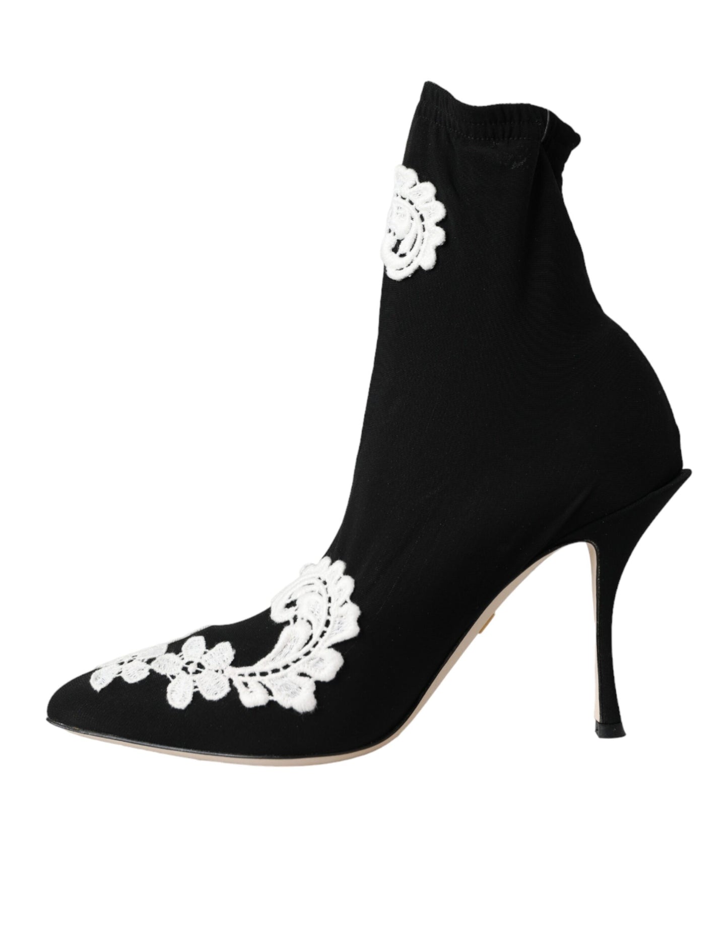 Dolce &amp; Gabbana Black White Embroidery Slip On Boots Shoes