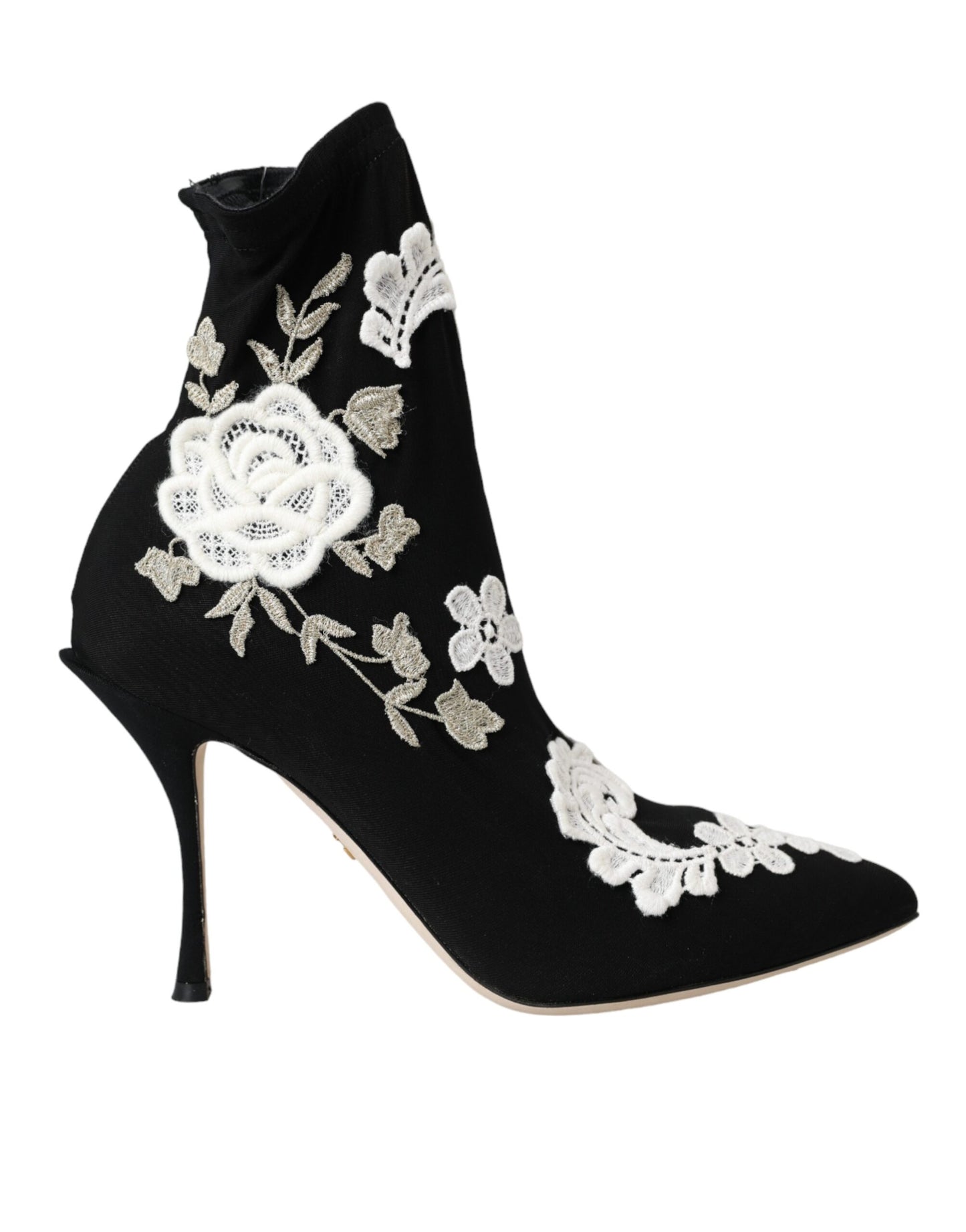 Dolce &amp; Gabbana Black White Embroidery Slip On Boots Shoes