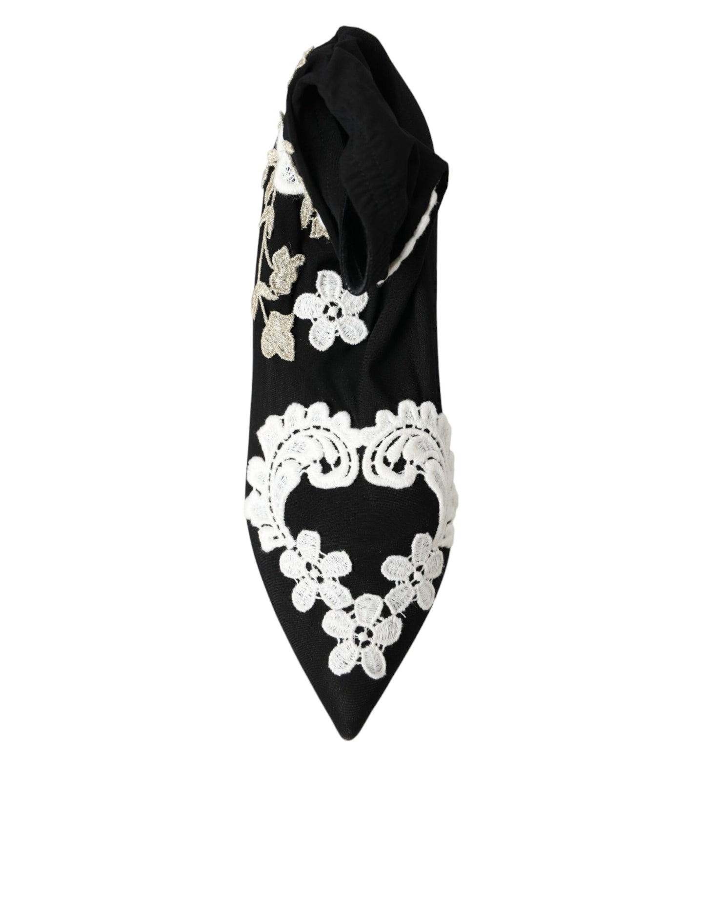 Dolce &amp; Gabbana Black White Embroidery Slip On Boots Shoes