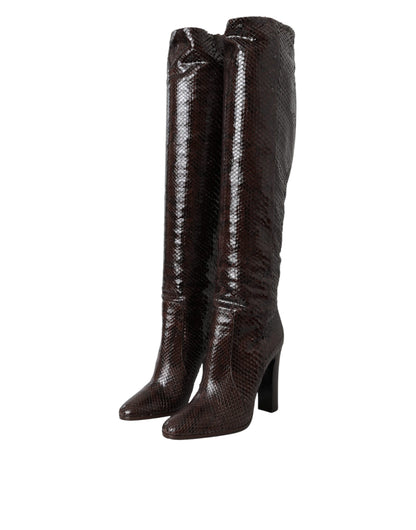 Dolce &amp; Gabbana Brown Exotic Leather Heels High Boots Shoes