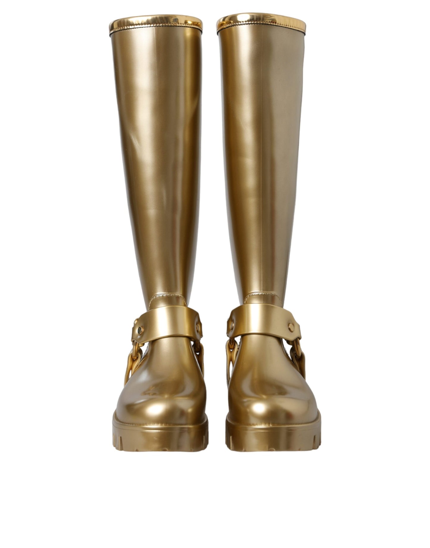 Dolce &amp; Gabbana Metallic Gold Rubber PVC Rain Boots Shoes