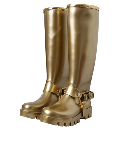 Dolce &amp; Gabbana Metallic Gold Rubber PVC Rain Boots Shoes