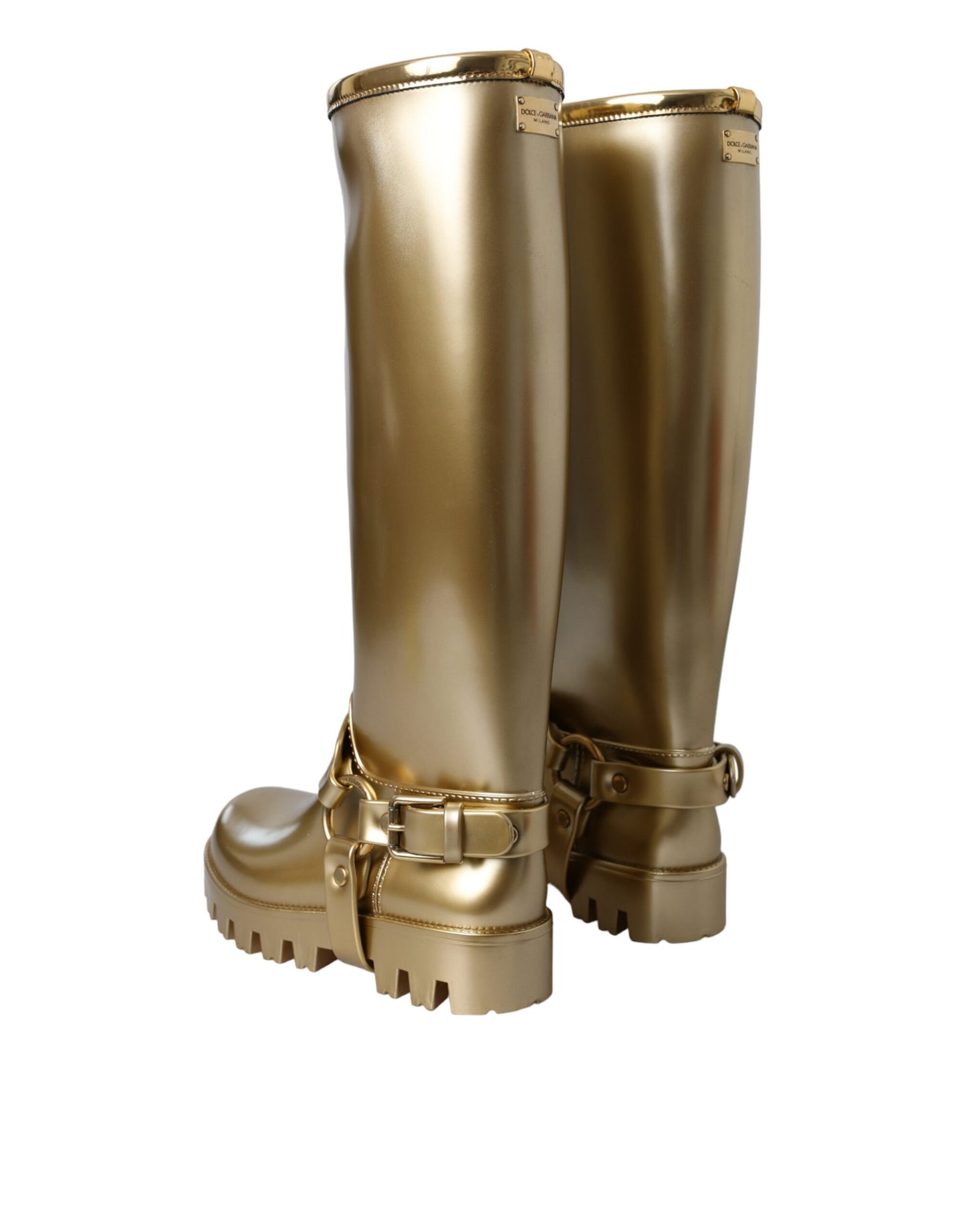 Dolce &amp; Gabbana Metallic Gold Rubber PVC Rain Boots Shoes