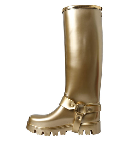 Dolce &amp; Gabbana Metallic Gold Rubber PVC Rain Boots Shoes